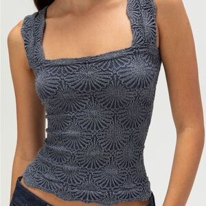 Intimately Free People Dark Blue Purple Seamless Love Letter Textured Floral Top